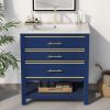 Modern 30 inch Navy Blue/White Bathroom Vanity Cabinet Combo with Open Storage, Two Drawers