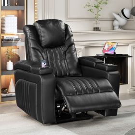 PU Leather Power Recliner Home Theater Recliner with Power Adjustable Headrest, Wireless Charging Device, USB Port, Storage Arms (Color: Black, Material: PU Leather)