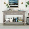 Classic Retro Style Console Table with Three Top Drawers and Open Style Bottom Shelf,Easy Assembly