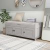 Storage Bench with 3 Shutter-shaped Doors,Shoe Bench with Removable Cushion and Hidden Storage Space