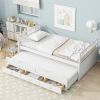 Twin Size Bed with Headboard,Footboard,Trundle and Three Storage Drawers,Twin Size Pine Wood Bed with Headboard,Footboard,Grey