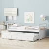 Twin Size Bed with Headboard,Footboard,Trundle and Three Storage Drawers,Twin Size Pine Wood Bed with Headboard,Footboard,Grey