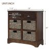 Rustic Storage Cabinet with Two Drawers and Four Classic Rattan Basket for Dining Room/Entryway/Living Room